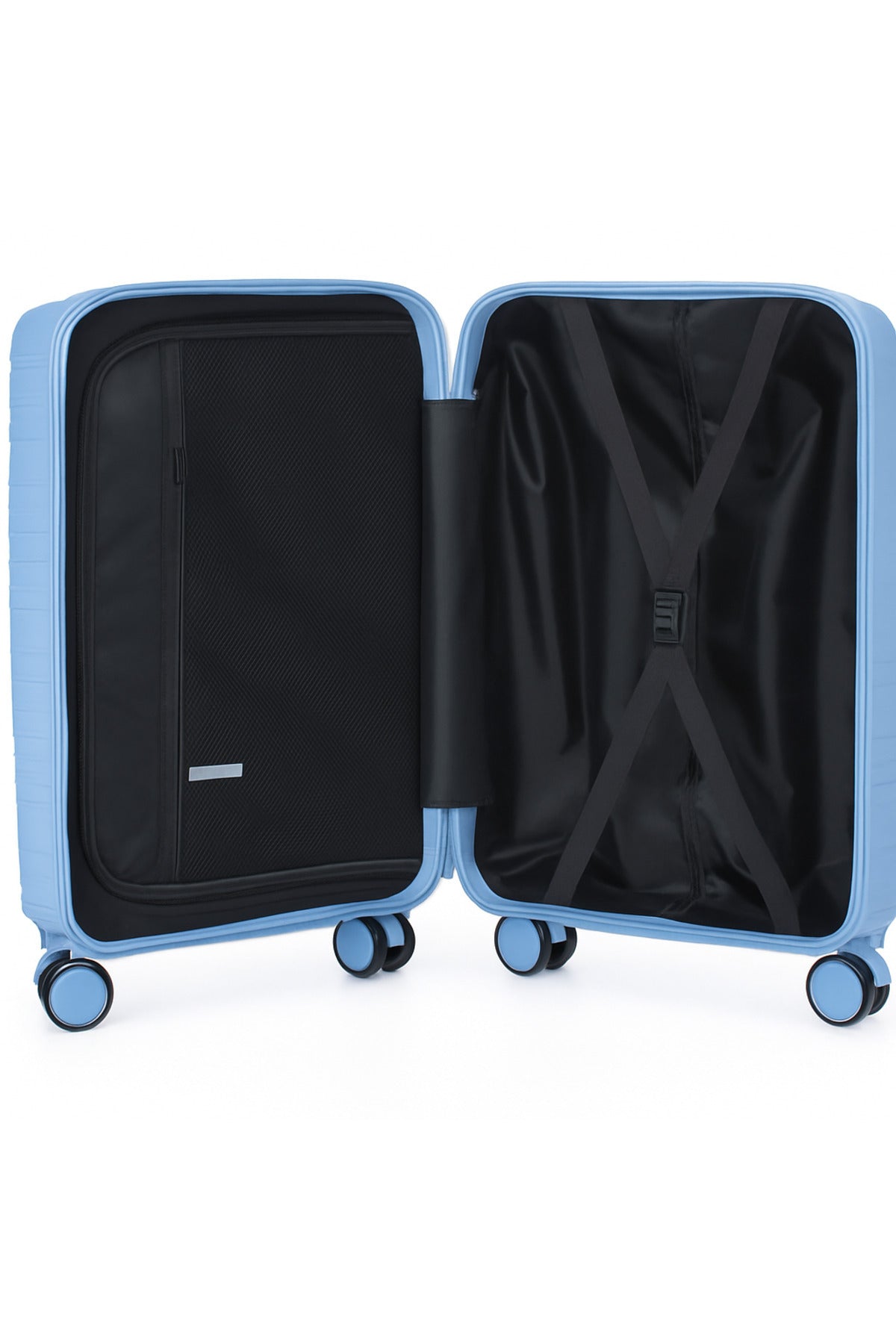 W.O.K 24" Lightweight Hard Shell Cabin Trolley – Polypropylene Luggage With Spinner Wheels & Number Lock (Blue)