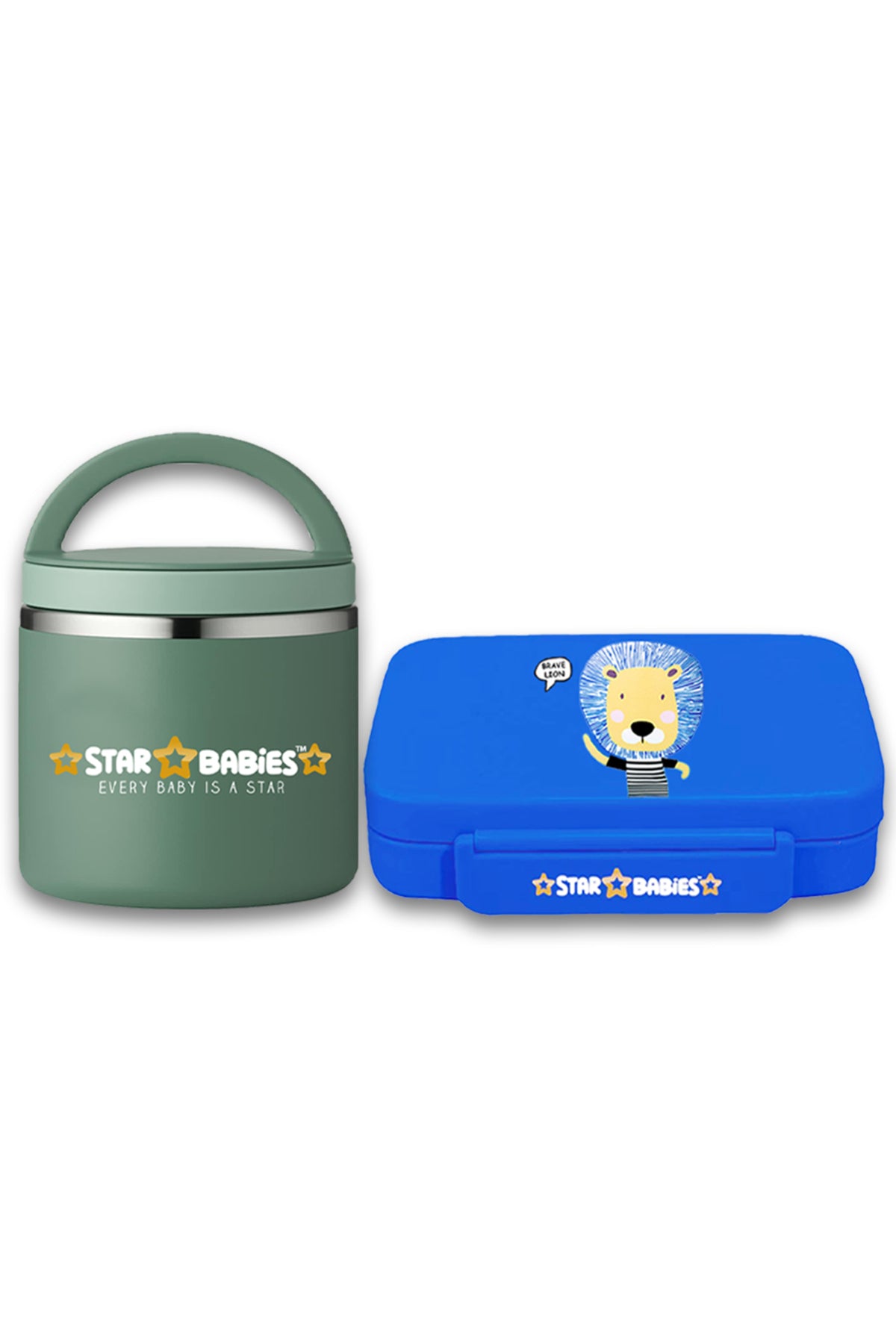 Star Babies - Star Babies Brave Lion Bento Lunch Box with 4 Compartments, BPA Free, Leak-Proof with Stainless Steel Food Jar-500 ml