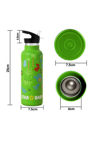 Star Babies - Star Babies Jungle Green Bento Lunch Box with 4 Compartments, BPA Free, Leak-Proof with Anti Spil Stainless Steel 500ml Water Bottles, Vacuum Insulated Double Wall Travel Bottle with Leak-Proof Straw Lid