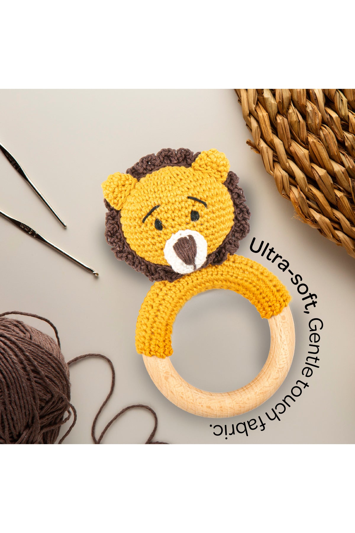 MOON Handcrafted Crochet Ring Rattle Toy-Lion