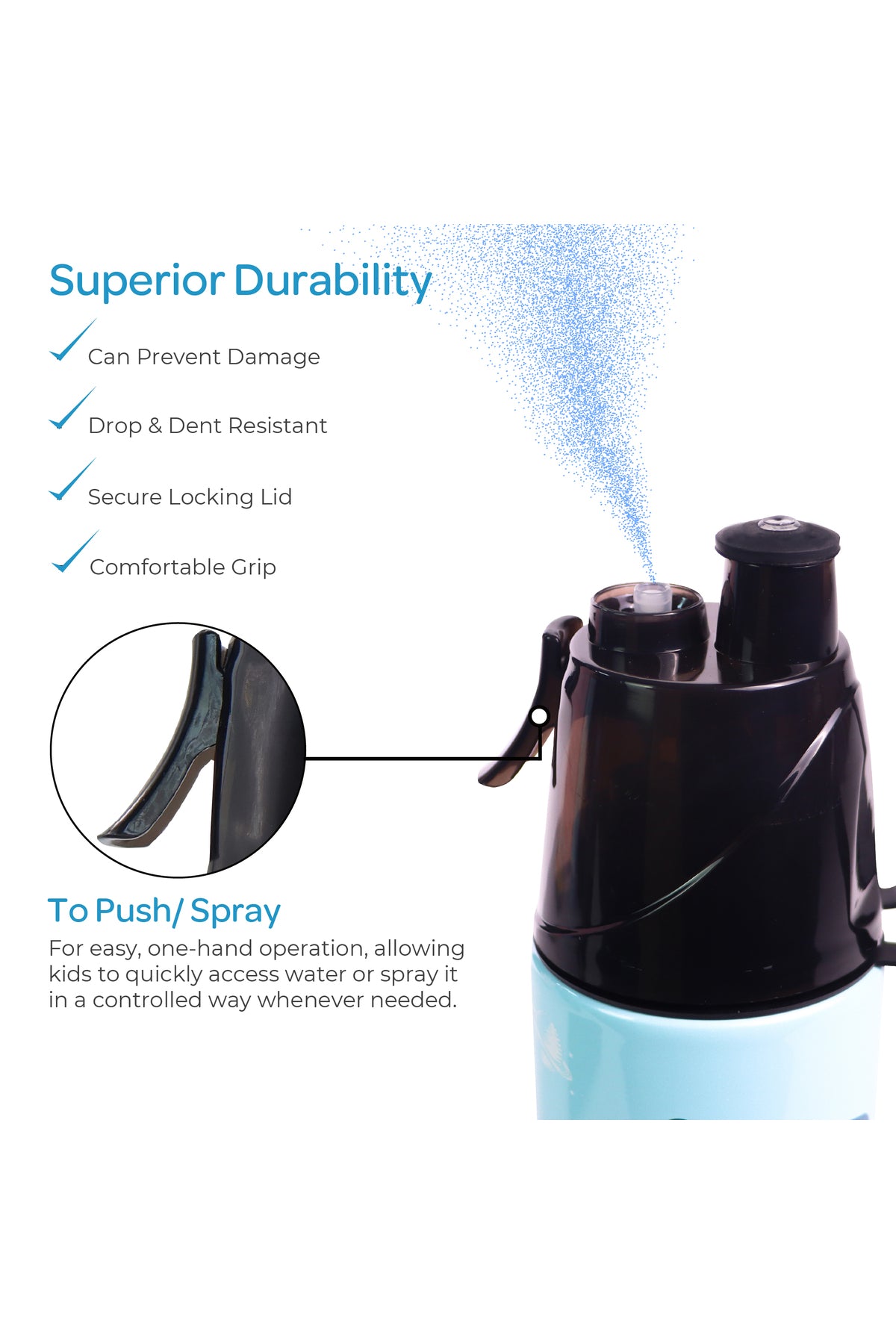 MOON Kids Water Bottle with Spray Mist | Cooling Spray | BPA-Free  Stainless Steel | Leak-Proof for School, Camping, Hiking, Outdoor Play | Boys Water Bottle |500ml