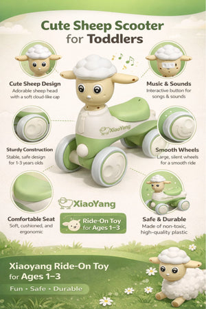 StarMarz Musical Animal Ride-On for Toddlers, Cute Sheep Design with Lights & Music, Smooth Wheels, Indoor Baby Ride-On Toy for Kids 1–4 Years - Green