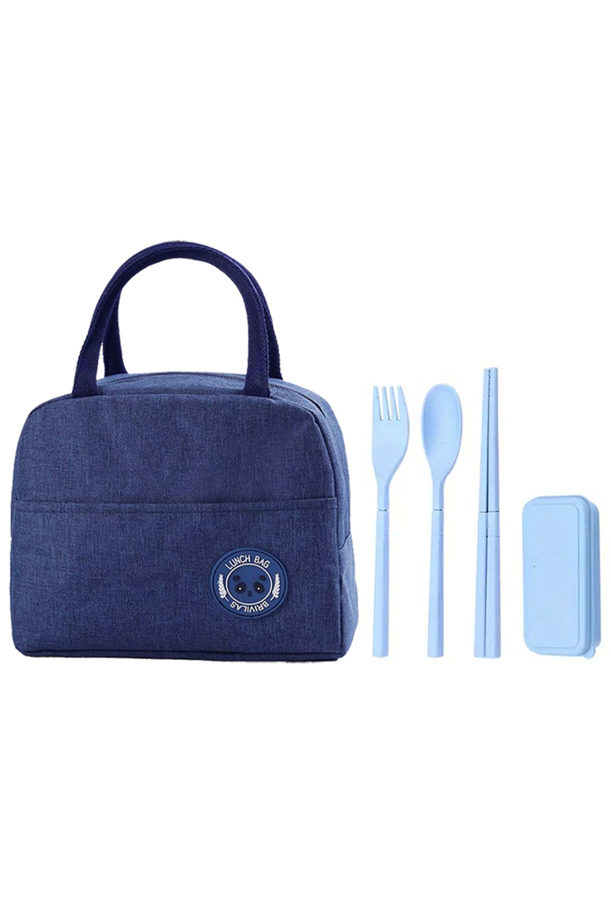 Star Babies Insulated Mini Lunch Bag with Foldable Fork- Spoon Set Blue