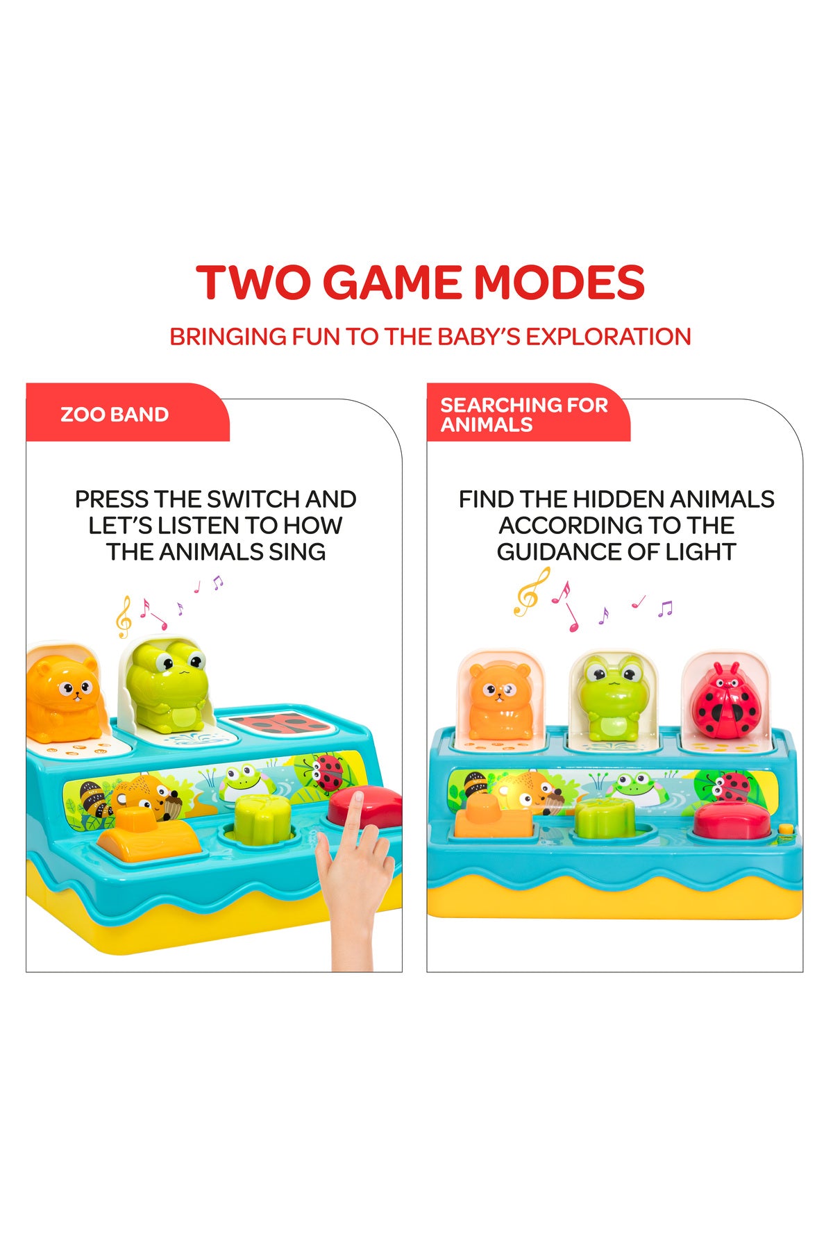 MOON Pop Up Animals Toy for Kids with Music, Sensory Toys Portable Baby Toys ,for 6-18 Month