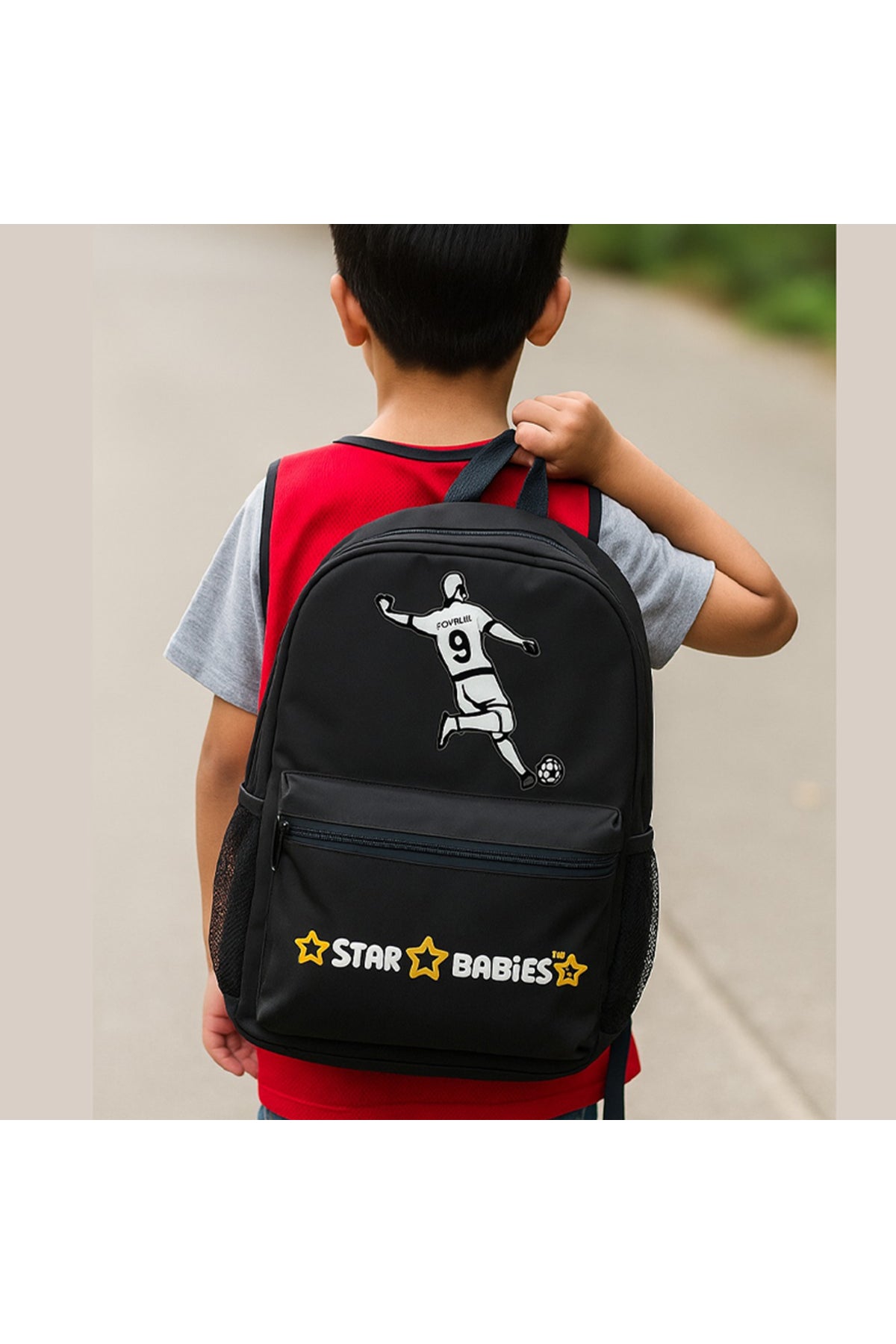 Star Babies Set of 4 – Football Theme 16" School Bag, 4-Compartment Lunch Box, Insulated Lunch Bag, 500ml Water Bottle