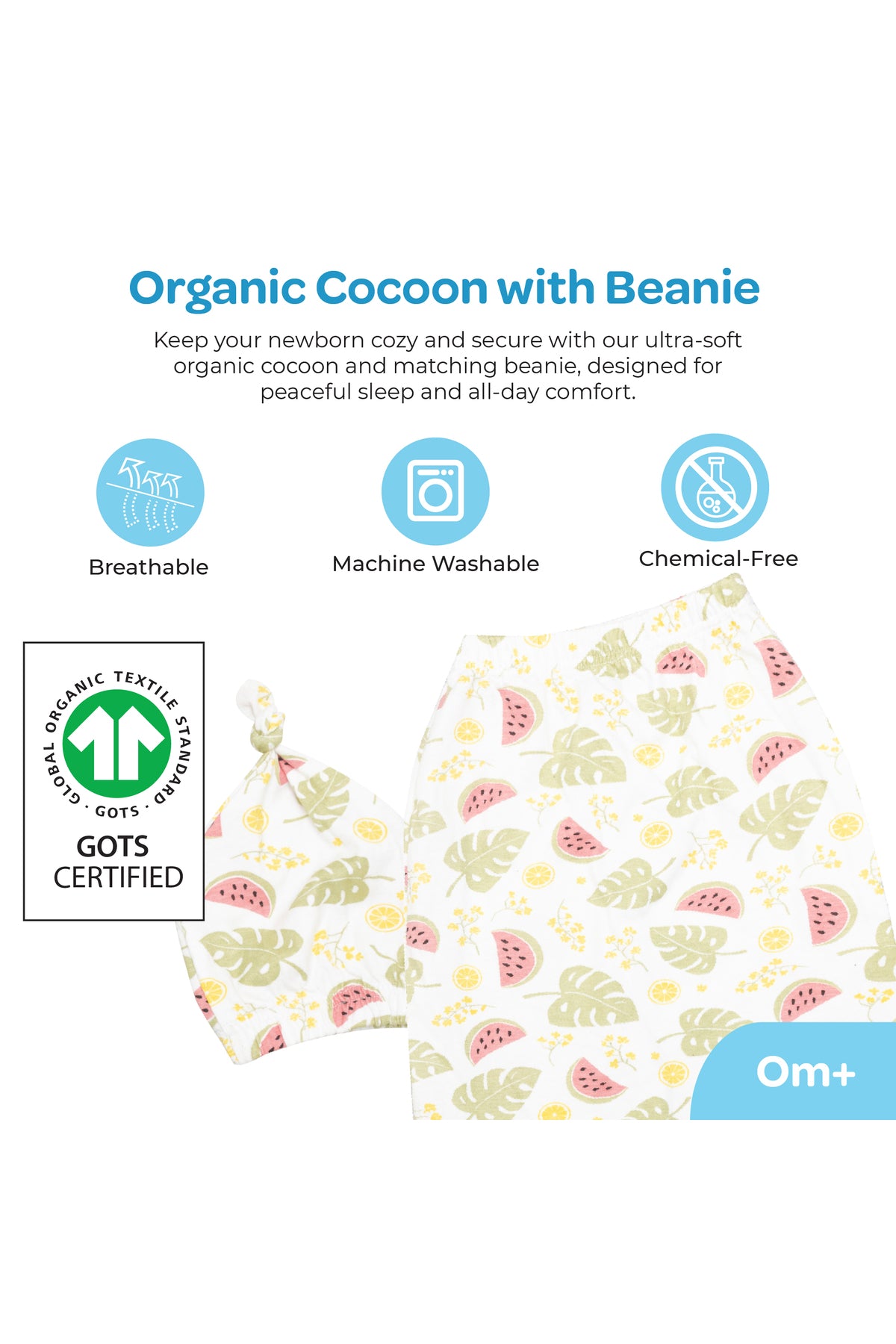 MOON Organic Cocoon and Beanie set (0 Months +)-  Melon Print