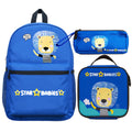 Star Babies 16-Inch Lion Themed Children's Backpack with Adjustable Shoulder Strap for Hiking Large with Bento Lunch Bag and Dual Zipper Pencil Case Pack of 3
