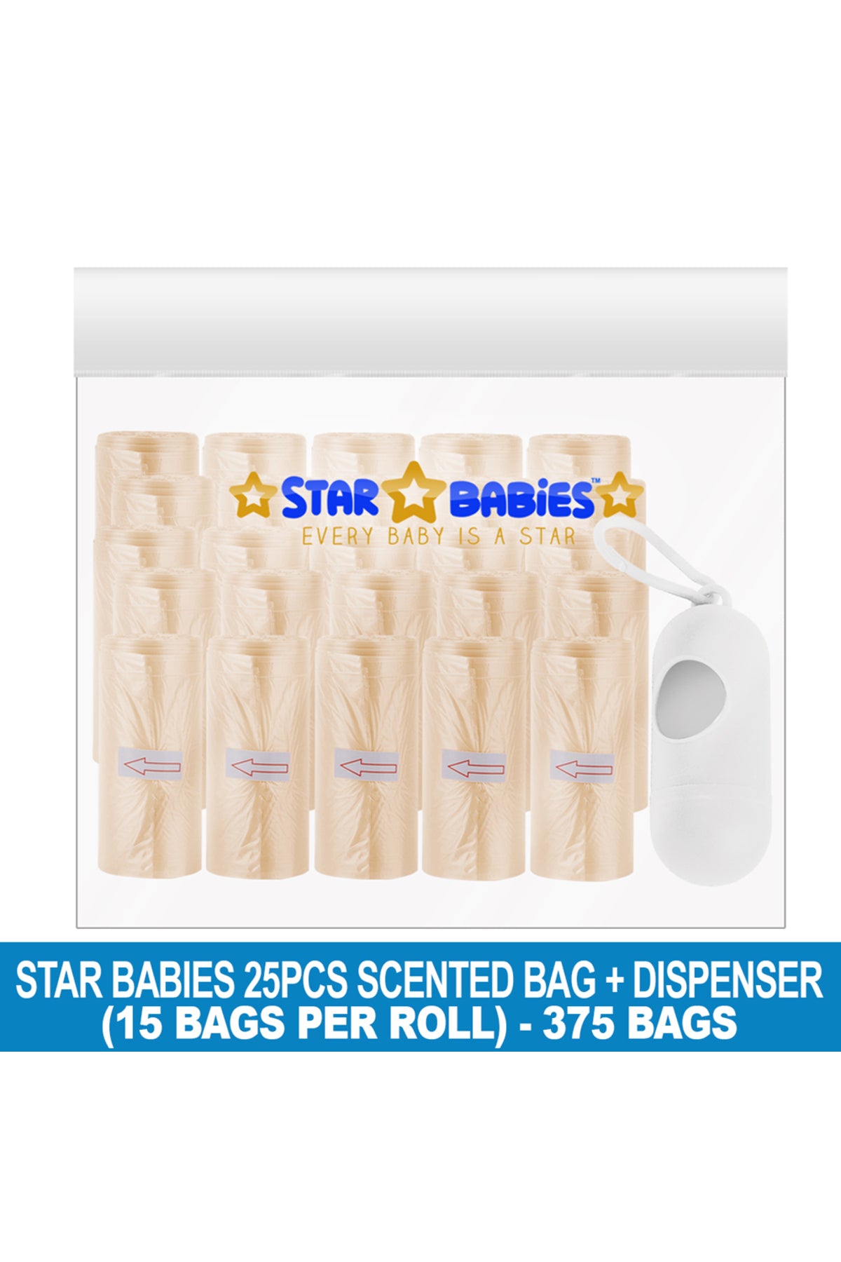 Star Babies - Scented Nappy Bag 375pcs with Dispenser - Ivory