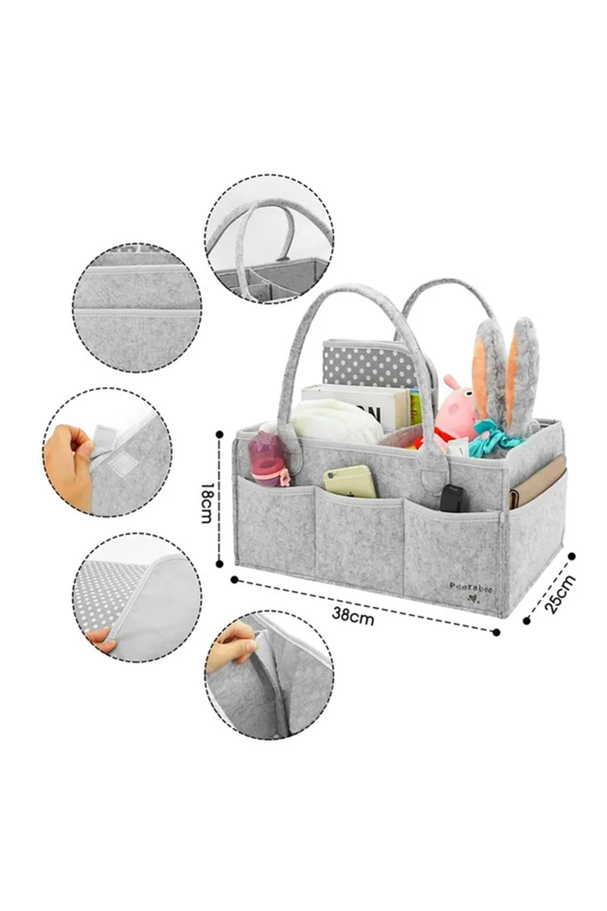 Star Babies - Baby Diaper Caddy & Scented Bag Roll Set - Grey/Pink - 6 Pcs
