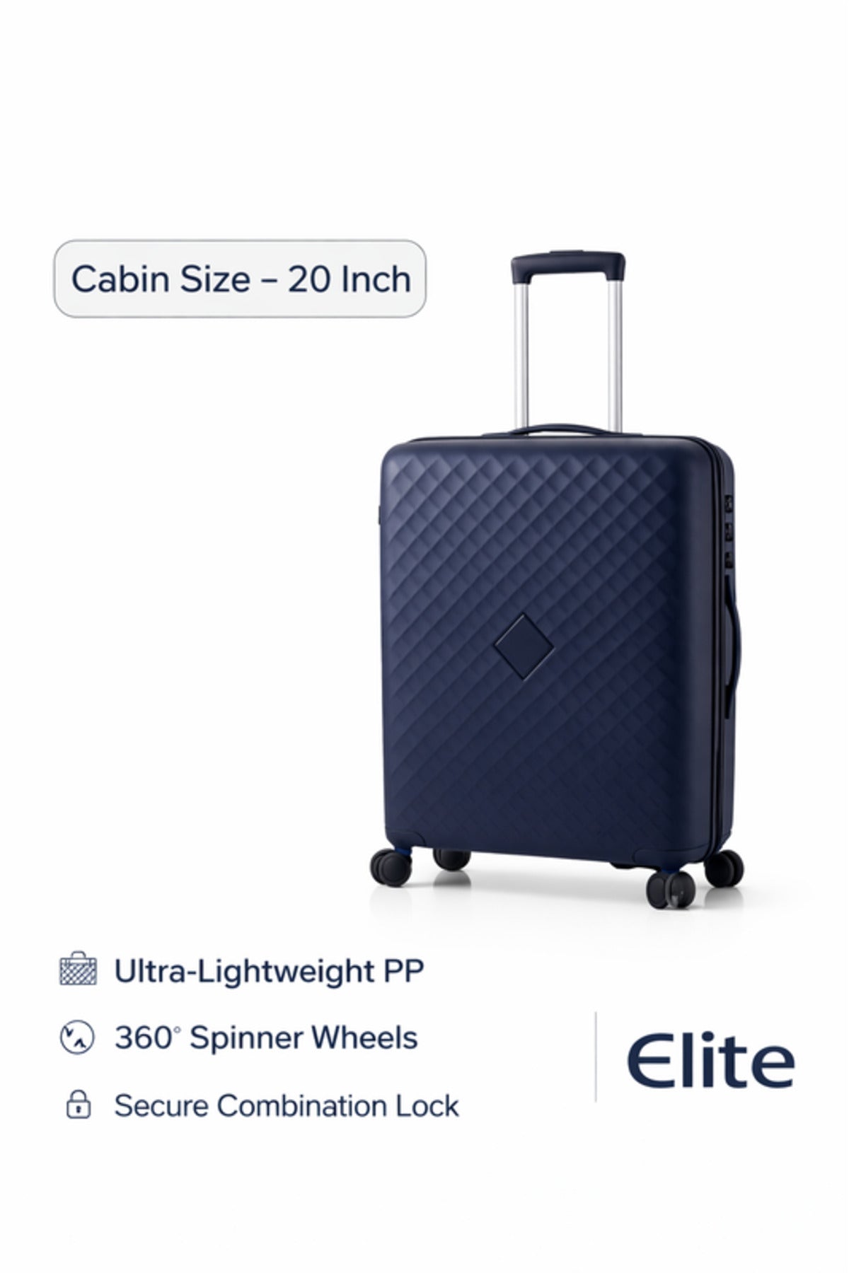 ELITE- Premium Hard-Shell Luggage 20 inch – Lightweight Spinner Suitcase – Dark Blue
