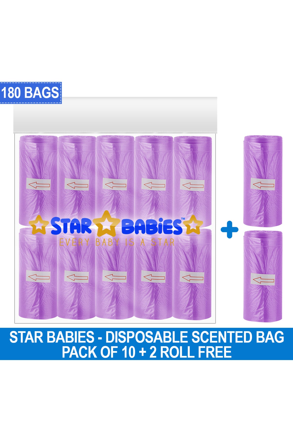 Star Babies - Scented Nappy Bag - Pack Of 12 - 180 Bags - Lavender