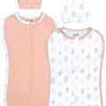 MOON Swaddle Pods with Beanie - Pack of 2, Front Two-Way Zippered -Orange and Forest Print