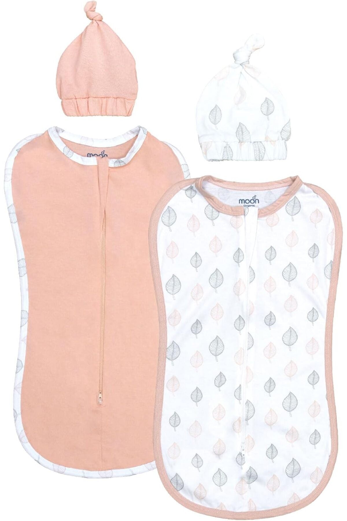 MOON Swaddle Pods with Beanie - Pack of 2, Front Two-Way Zippered -Orange and Forest Print