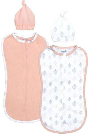 MOON Swaddle Pods with Beanie - Pack of 2, Front Two-Way Zippered -Orange and Forest Print