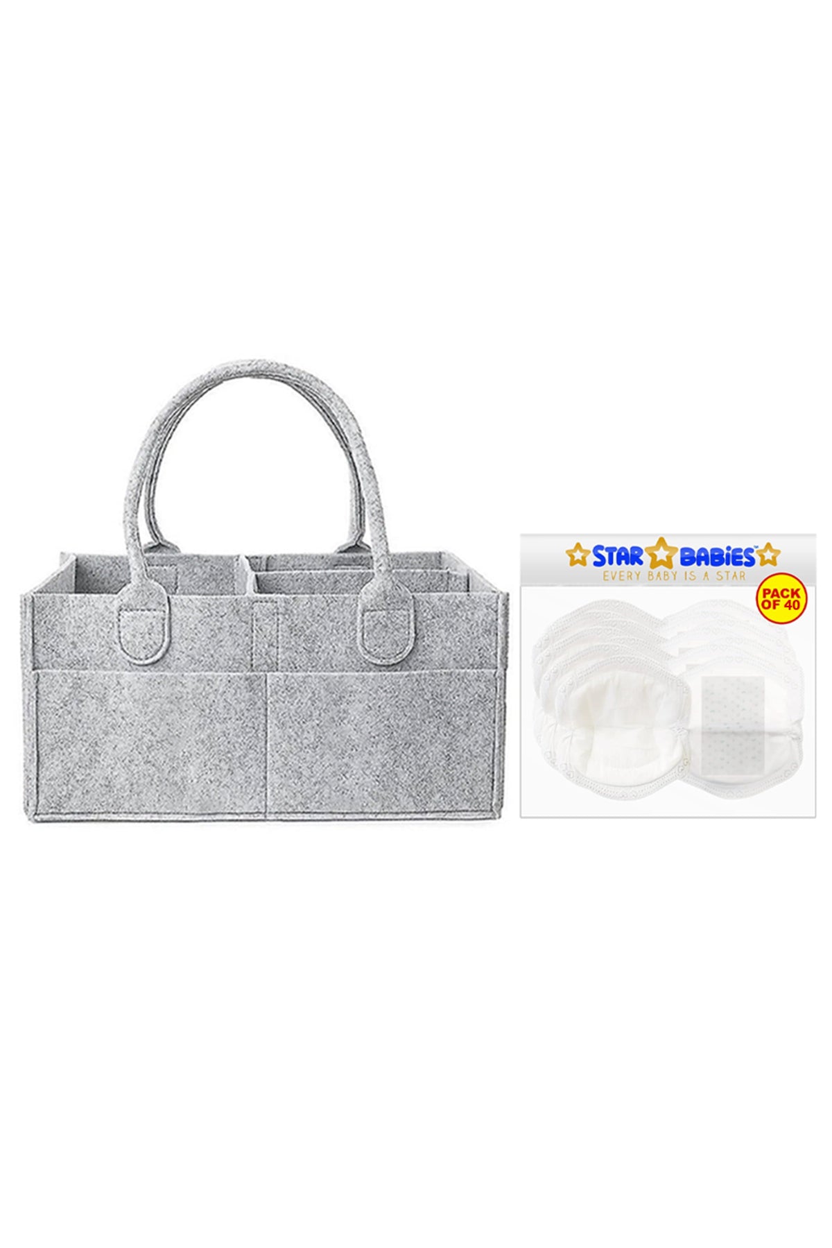 Star Babies - Diaper Caddy Organizer With Disposable Breast Pads - Grey/White - 41 Pcs
