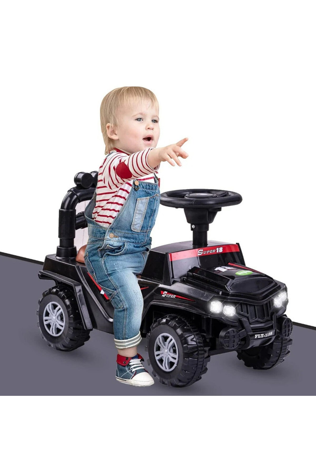 StarMarz SUPER 18 Off-Road Ride-On Jeep – Foot-to-Floor Baby Push Car with Safety Backrest, Storage Box, Steering Wheel & Big Tyres – Realistic Headlights – Indoor/Outdoor Ride-On Toy for Toddlers (1–4 Years)