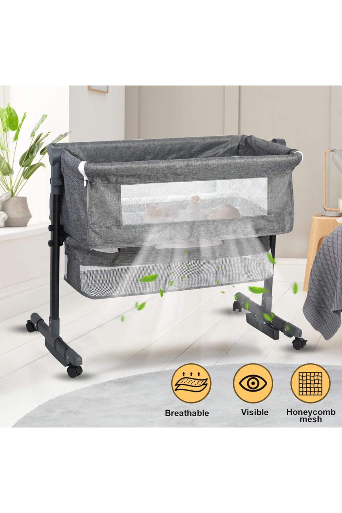 Star Babies - Adjustable Bedside Baby Sleeping Crib - Grey