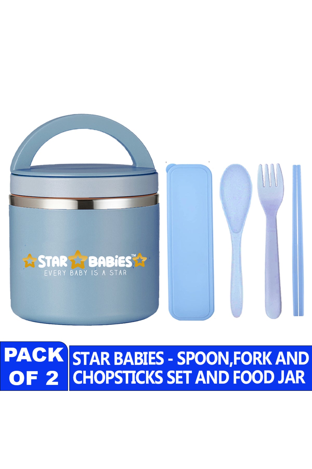Star Babies - Stainless Steel Food Jar W/ Fork & Spoon Set - Blue