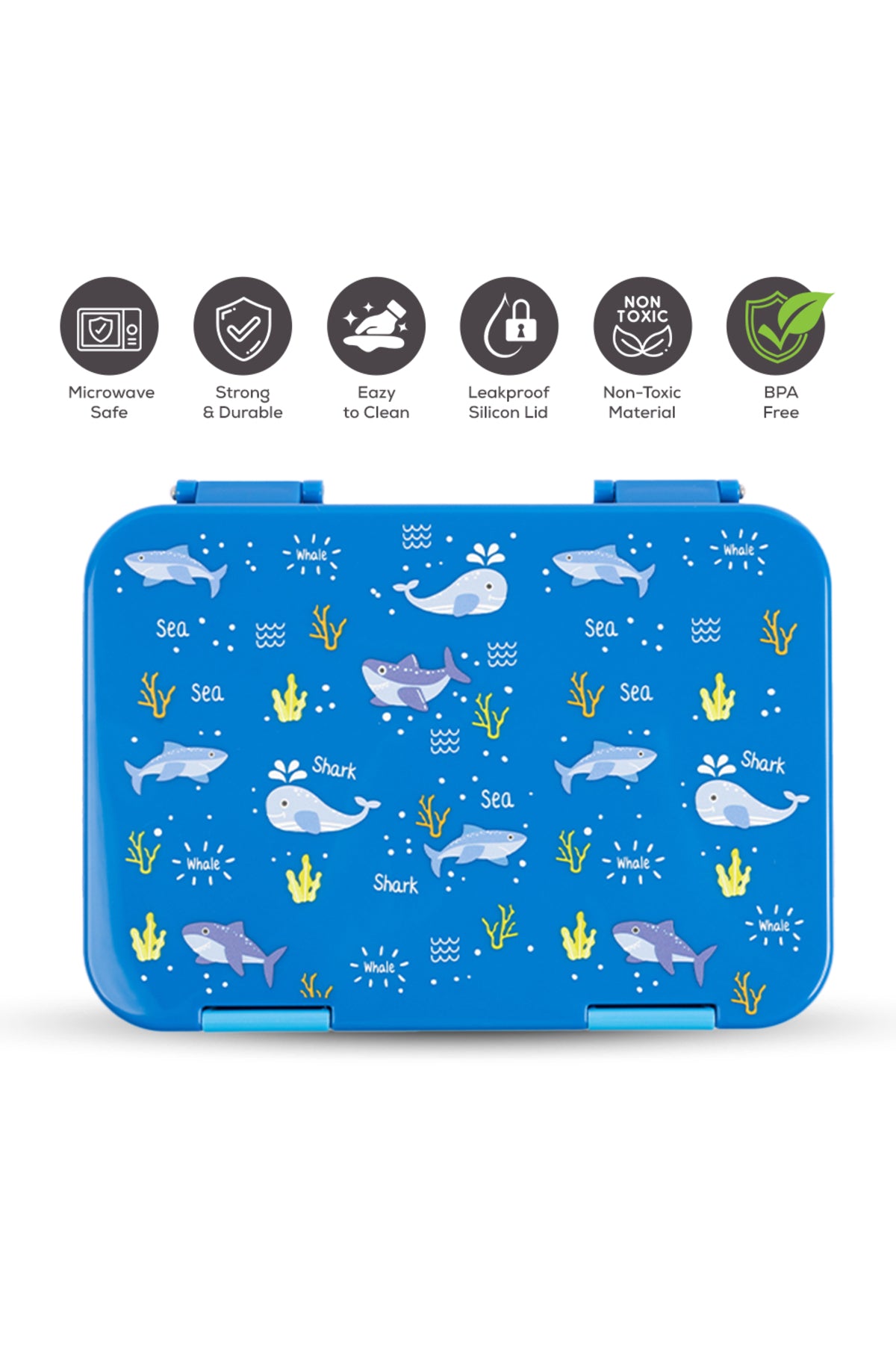 Cocobee Kids Bento Lunch Box – 6 Compartments, Leakproof, BPA Free, Microwave Safe – Blue Ocean Tritan Water Bottle 480ml