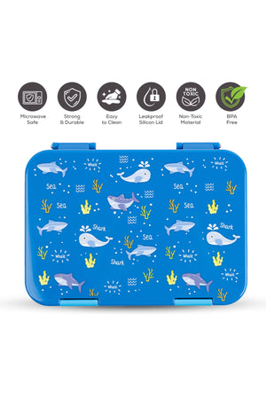 Cocobee Kids Bento Lunch Box – 6 Compartments, Leakproof, BPA Free, Microwave Safe – Blue Ocean Tritan Water Bottle 480ml