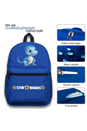 Star Babies Set of 4 – Blue Dino Theme 16" School Bag, 4-Compartment Lunch Box, Insulated Lunch Bag, 500ml Water Bottle