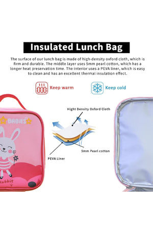 Star Babies 16-Inch Rabbit Themed Children's Backpack with Adjustable Shoulder Strap for Hiking Large with Bento Lunch Bag and Dual Zipper Pencil Case Pack of 3