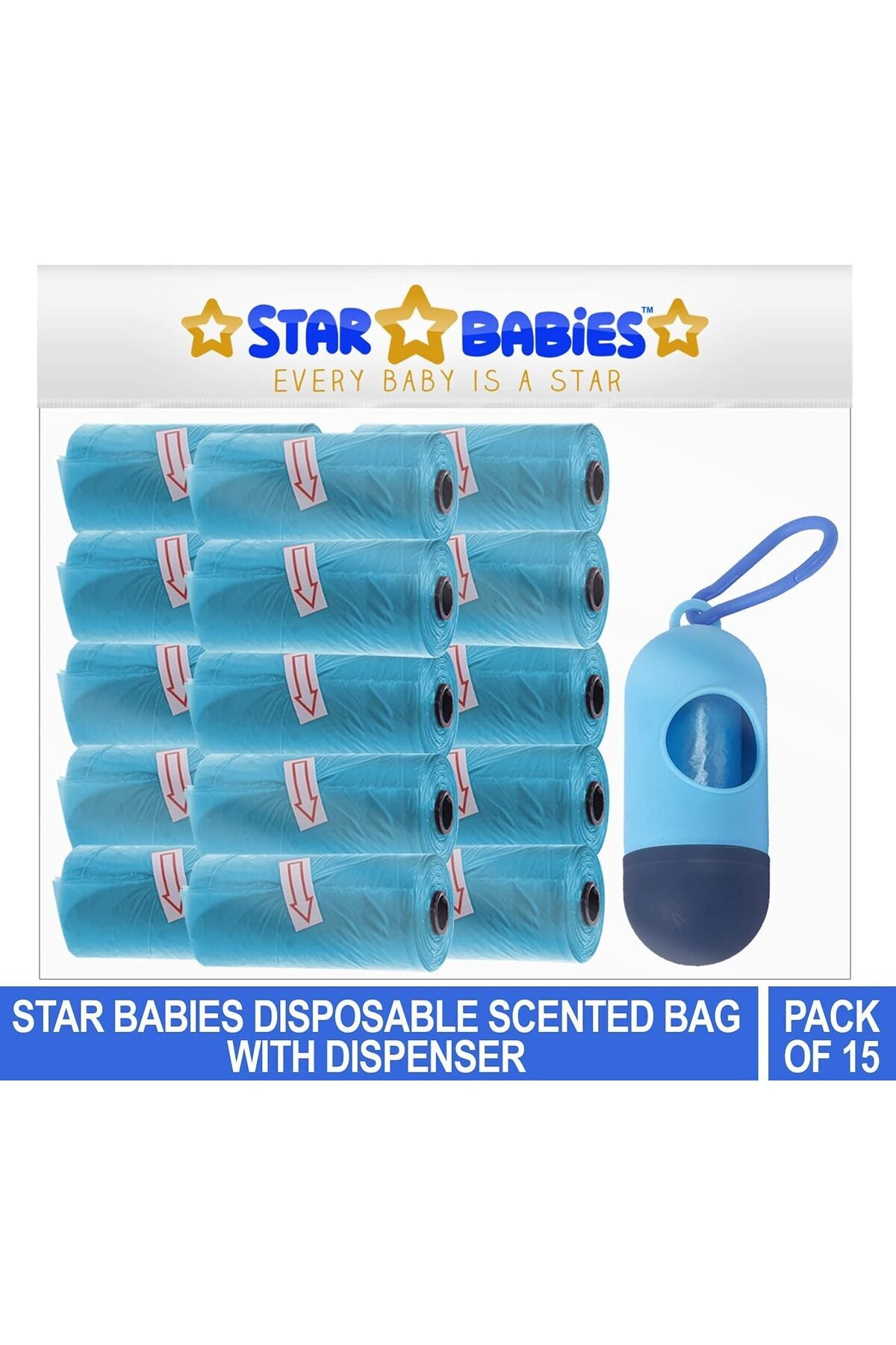 Star Babies Pack Of 15 Scented Bag Blue With Dispenser, Pack Of 1