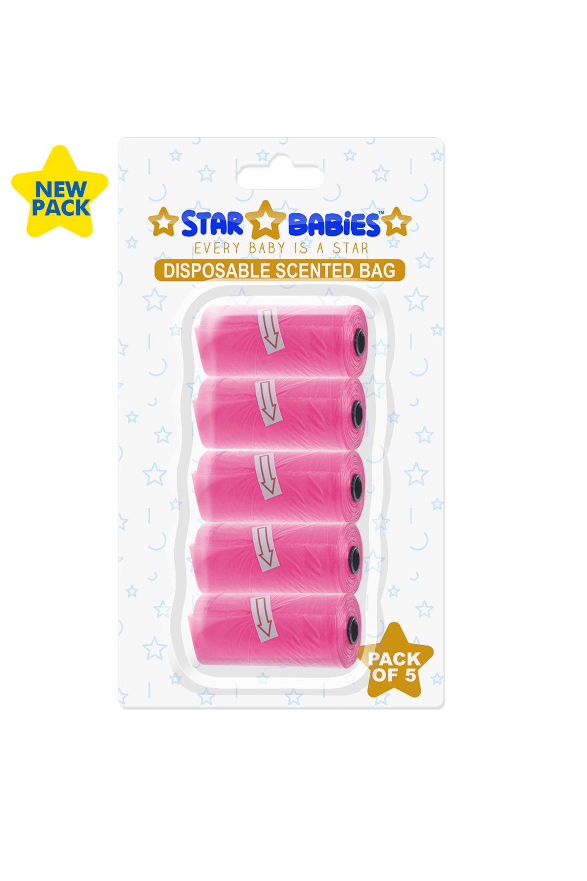 Star Babies - Scented Nappy Bag Blister - Pack of 5/75 Bags - Pink