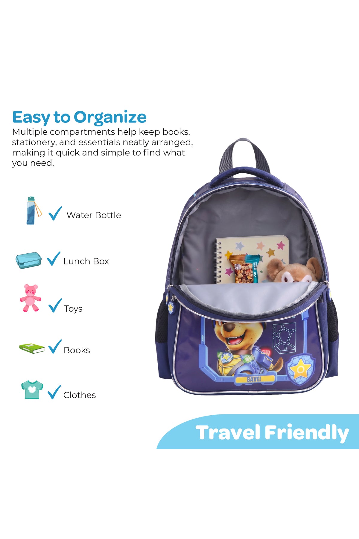 MOON Licensed PAW PATROL 3 in 1 Backpack Set- (16-Inch) Premium Kids School Bag with Lunch Bag & Pencil Case-Blue