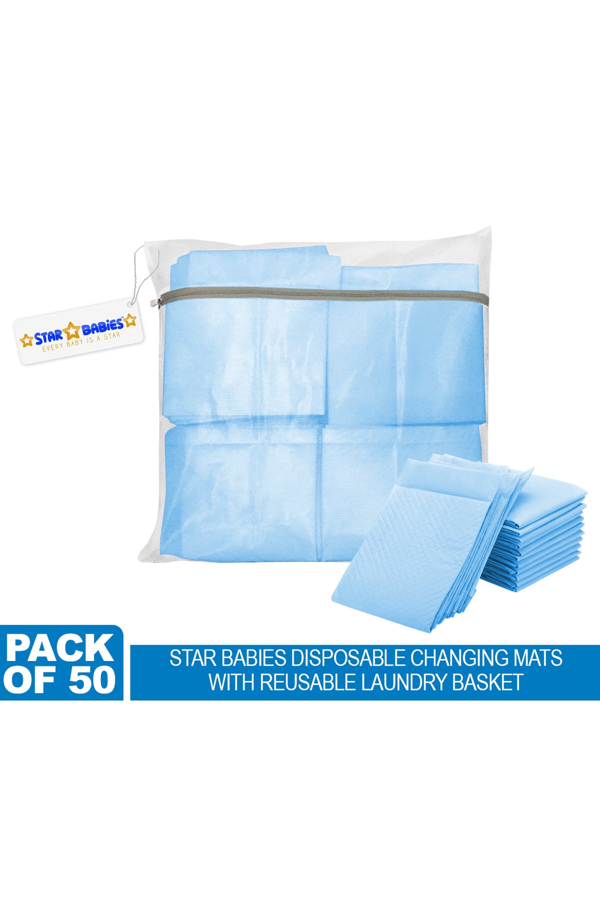 Star Babies - Disposable Changing mats (45x60cm) Large, Pack of 50 - Blue