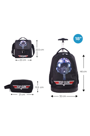 MOON Licensed Top Gun 3-in-1 Kids Trolley Backpack Set  - (18-Inch) Premium Kids School Bag with Lunch Bag & Pencil Case-Black