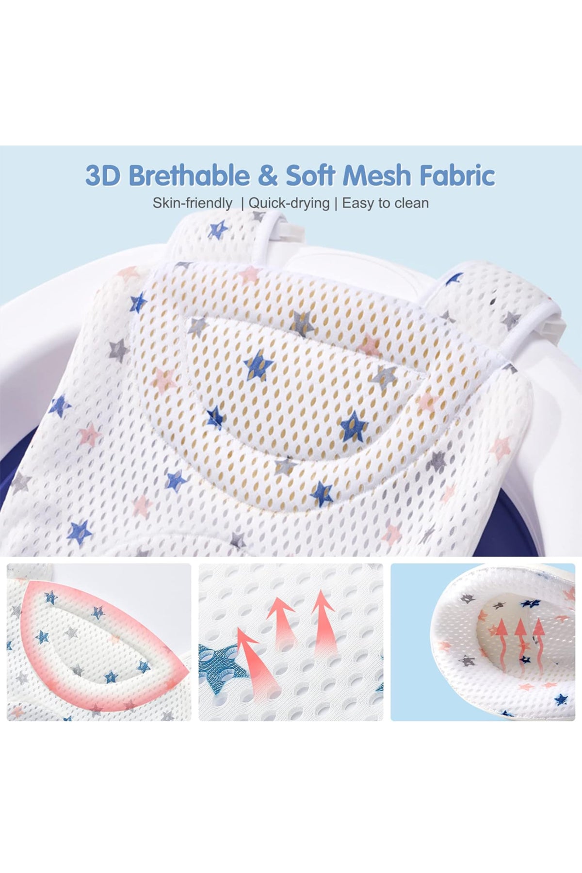 Star Babies - Baby Foldable Bathtub With Thermometer & Bath Seat Support Net, Set - Pink - Pack of 2