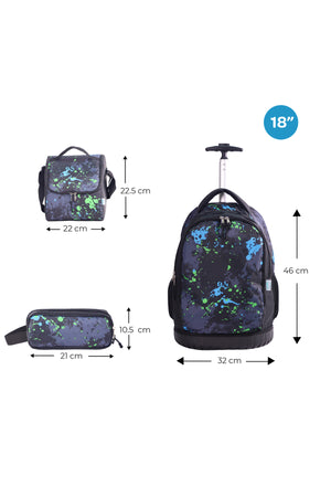 MOON  3 in 1 Kids Trolley Set   - (18-Inch) Premium Kids School Bag with Lunch Bag & Pencil Case-Black
