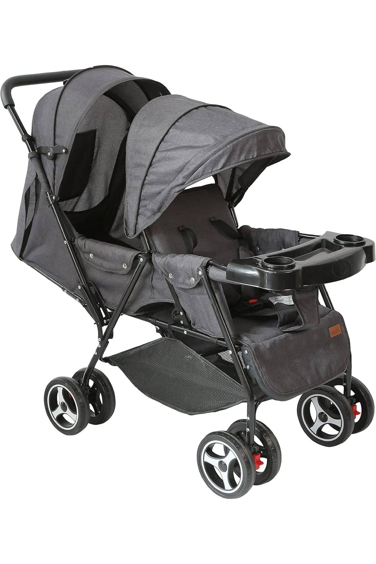 MOON Magnum Tandem Easy Fold Twin Travel Stroller,Black + Grey dots