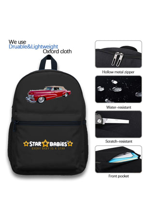 Star Babies Set of 4 – Retro Car Theme 16" School Bag, 4-Compartment Lunch Box, Insulated Lunch Bag, 500ml Water Bottle
