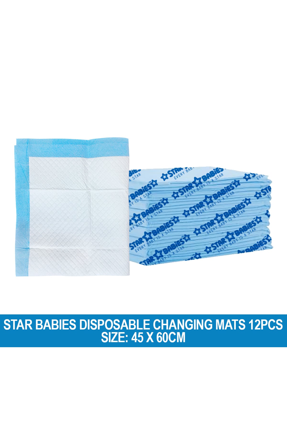 Star Babies Disposable Changing mat Large (45 x 60cm) Pack of 12 - Blue