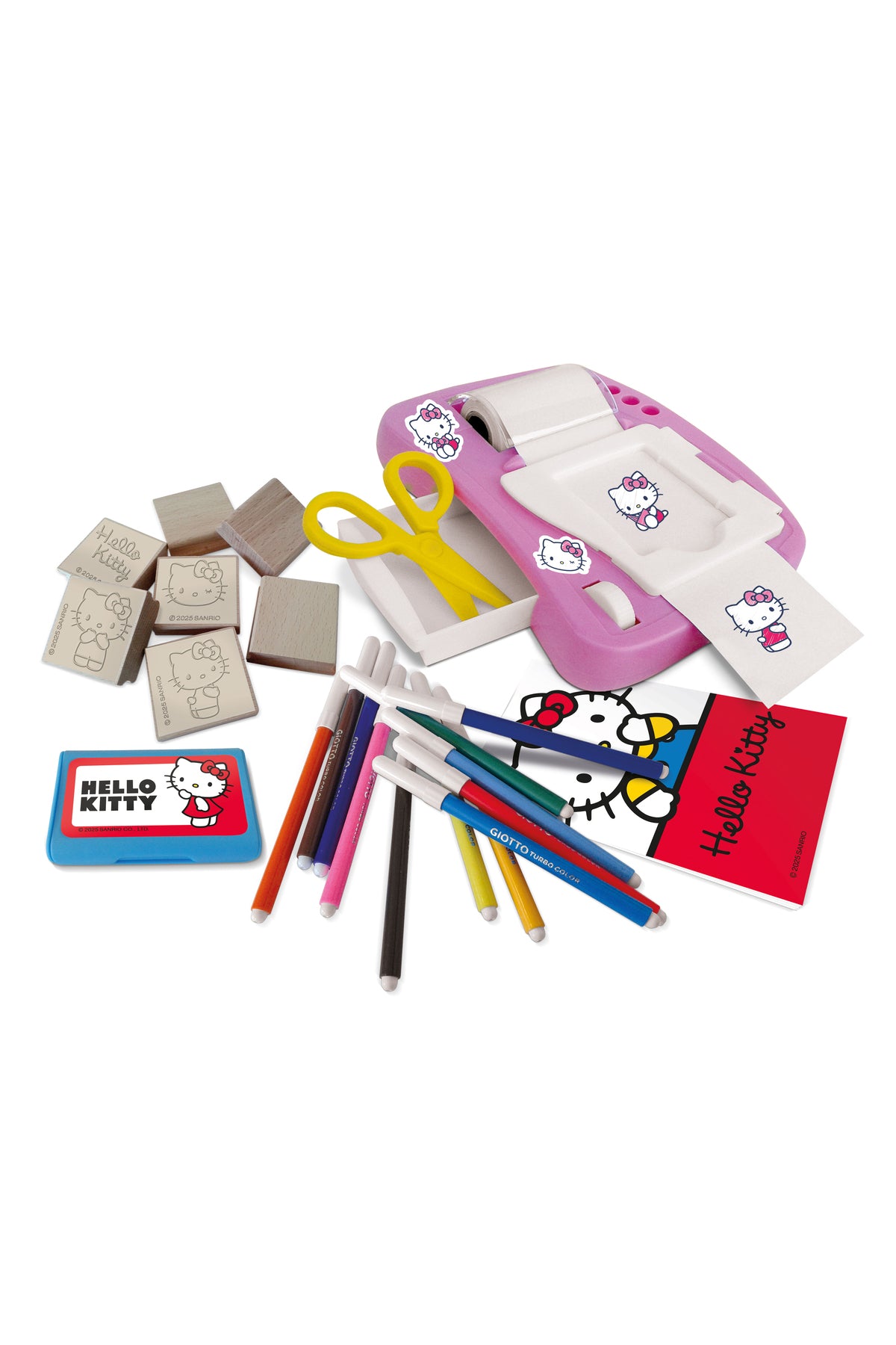 Multiprint Hello Kitty Sticker Machine – Includes 1 Sticker Maker, 1 Album, 12 Markers, 7 Stampers, 1 Ink Pad & Scissors – DIY Sticker Craft Kit for Kids