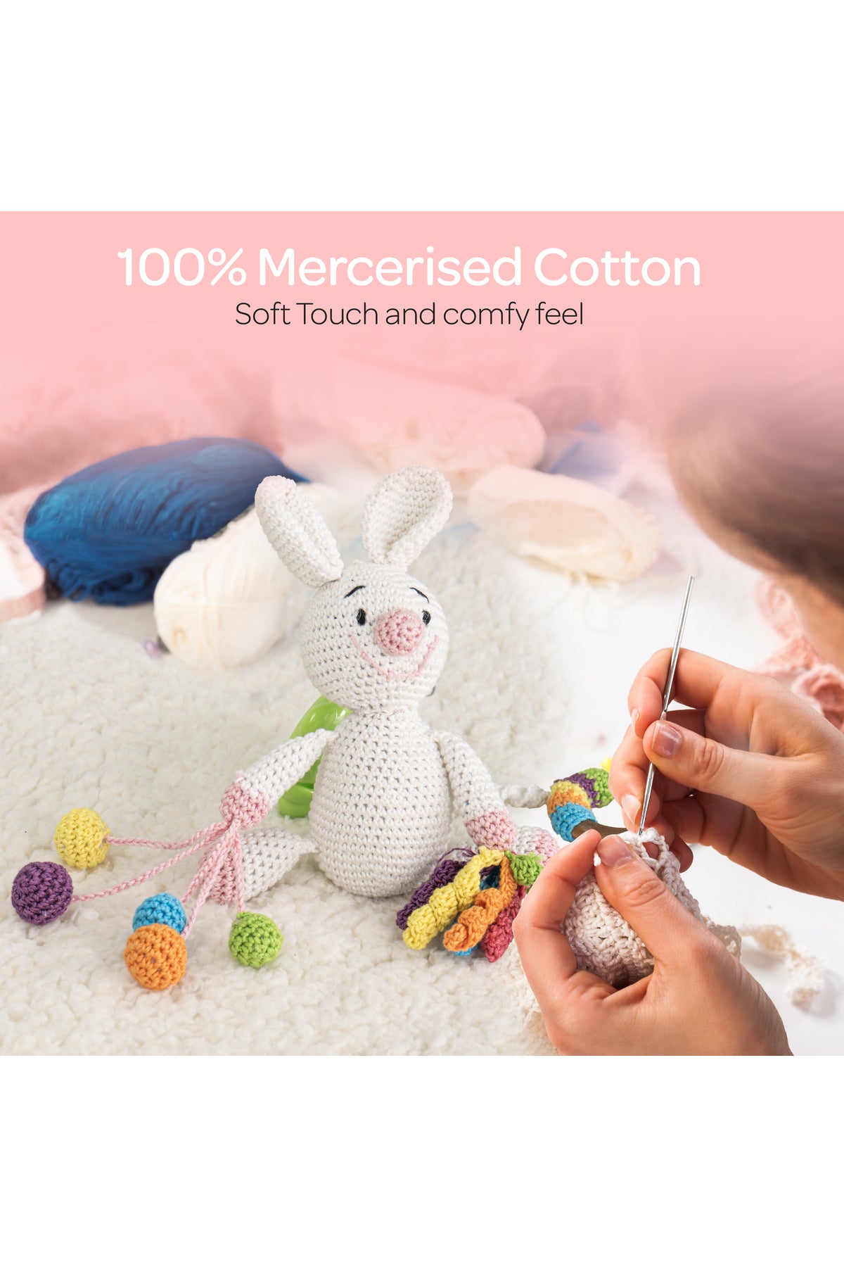 MOON Handcrafted Crochet Toy with Cuddle Ring & Clip Hanger-Bunny