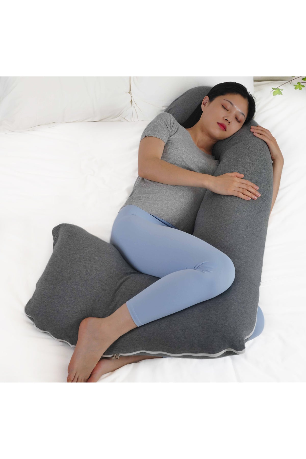 MOON Organic J Shaped Maternity Pillow-Grey