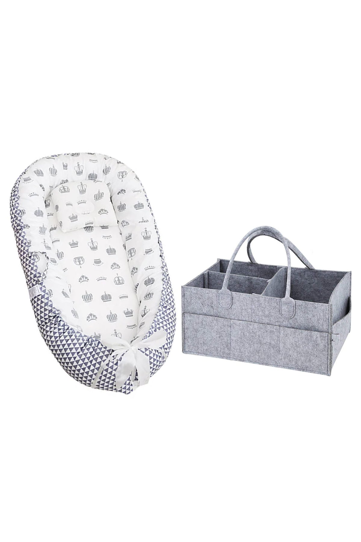 Star Babies - Baby Bed Sleeping Pod - Black w/ Caddy Diaper Organizer - Grey