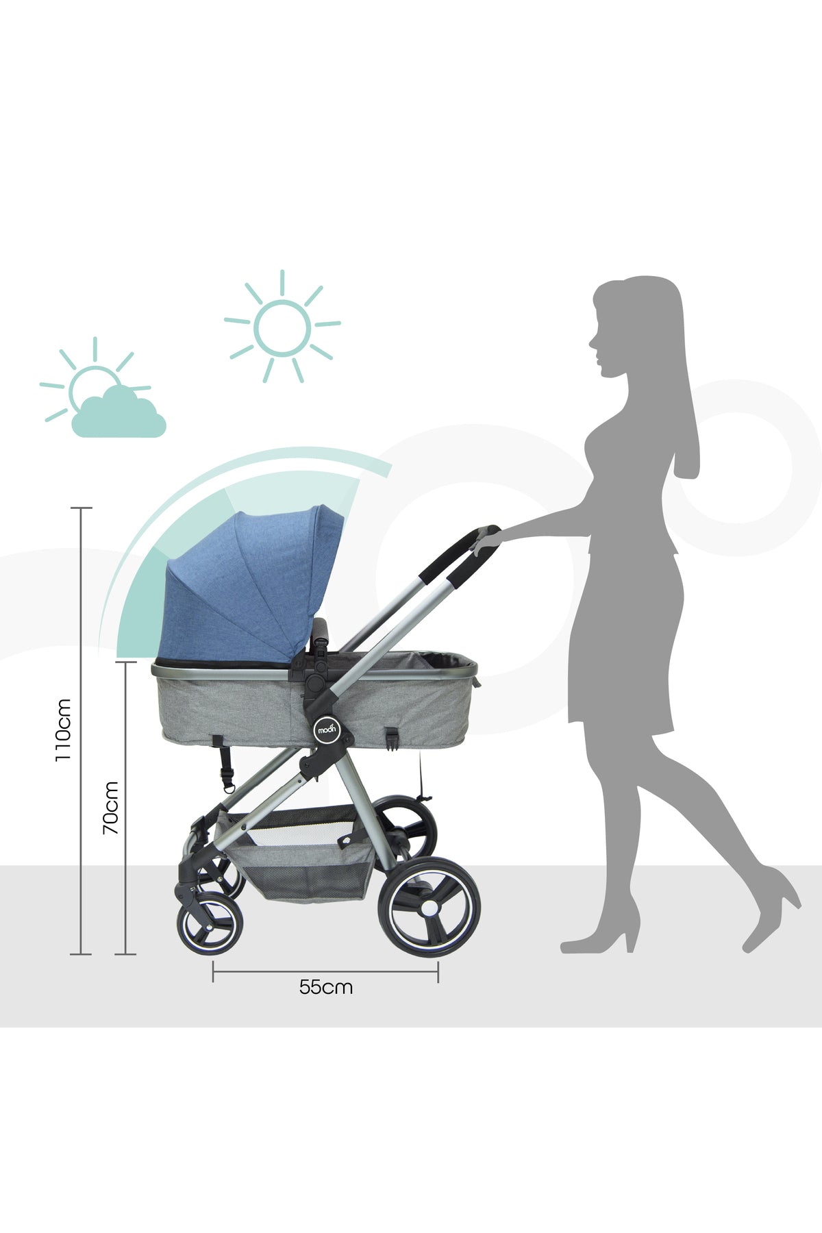 MOON Pro - 2 in 1 Stroller - Blue