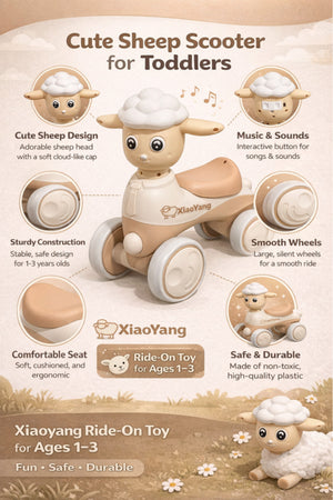 StarMarz Musical Animal Ride-On for Toddlers, Cute Sheep Design with Lights & Music, Smooth Wheels, Indoor Baby Ride-On Toy for Kids 1–4 Years - Beige