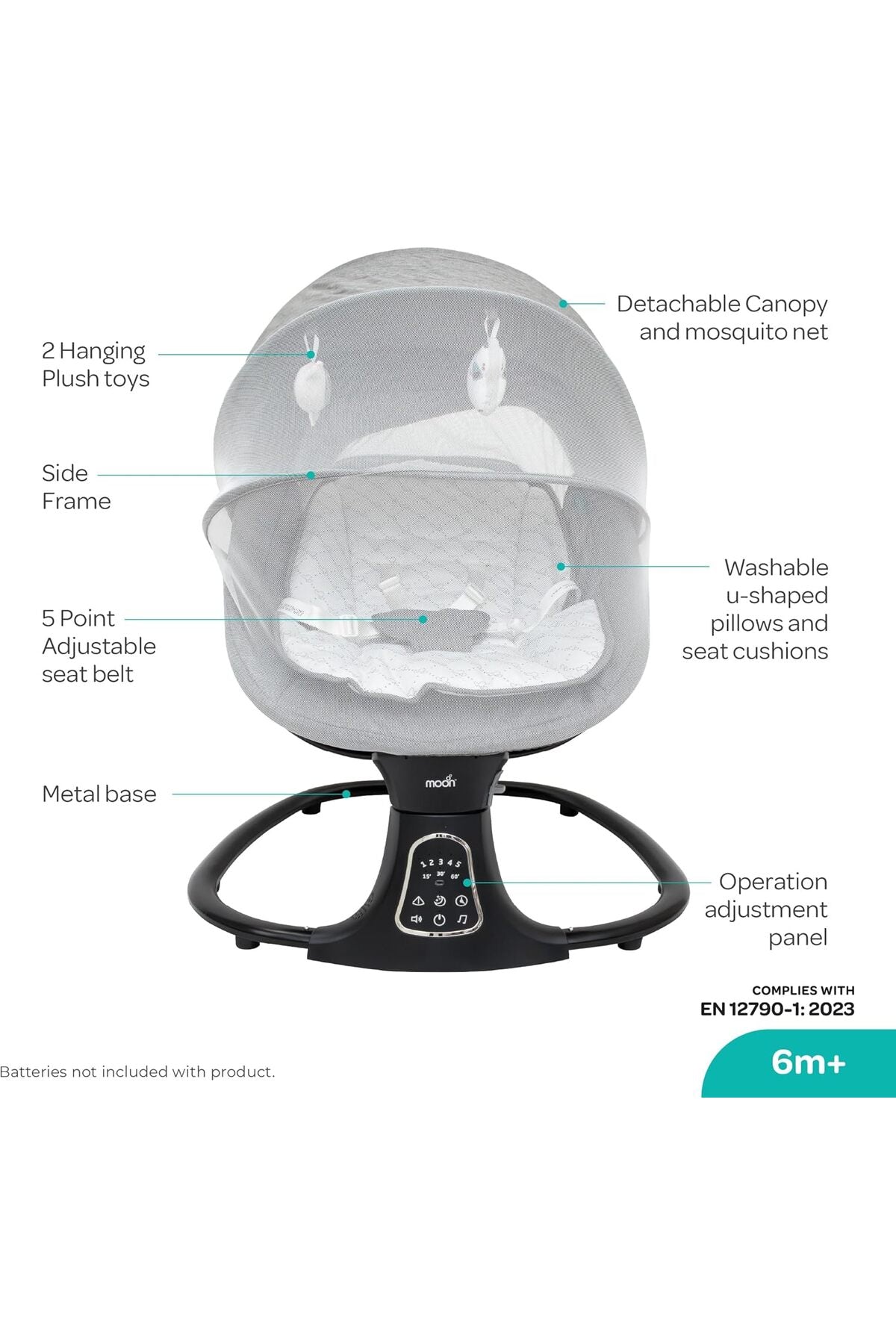 MOON  Koze Baby Swing, Holds upto 9kg. Gentle Swaying Motion -Grey
