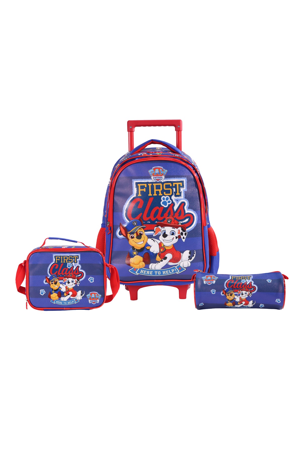 MOON Licensed Paw Patrol First Class  3 in 1 Kids Trolley Set   - (16-Inch) Premium Kids School Bag with Lunch Bag & Pencil Case-Red&Blue