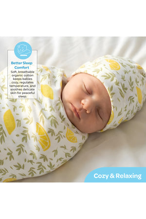MOON Organic Cocoon and Beanie set (0 Months +)- Lemon  Print