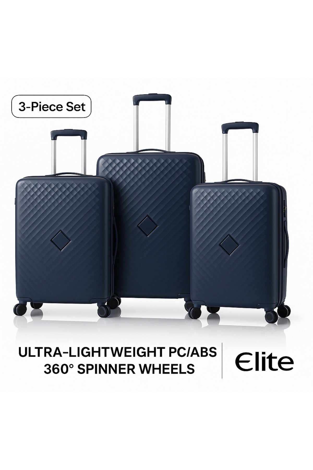 ELITE 3-Piece Hard-Shell Luggage Set (20/24/28) – Lightweight Spinner Suitcase – Dark Blue