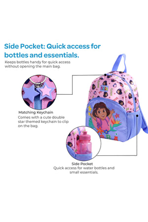 MOON Licensed Dora the Explorer 3-in-1 Kids Backpack Set  - (13-Inch) Premium Kids School Bag with Lunch Bag & Pencil Case-Pink & Blue