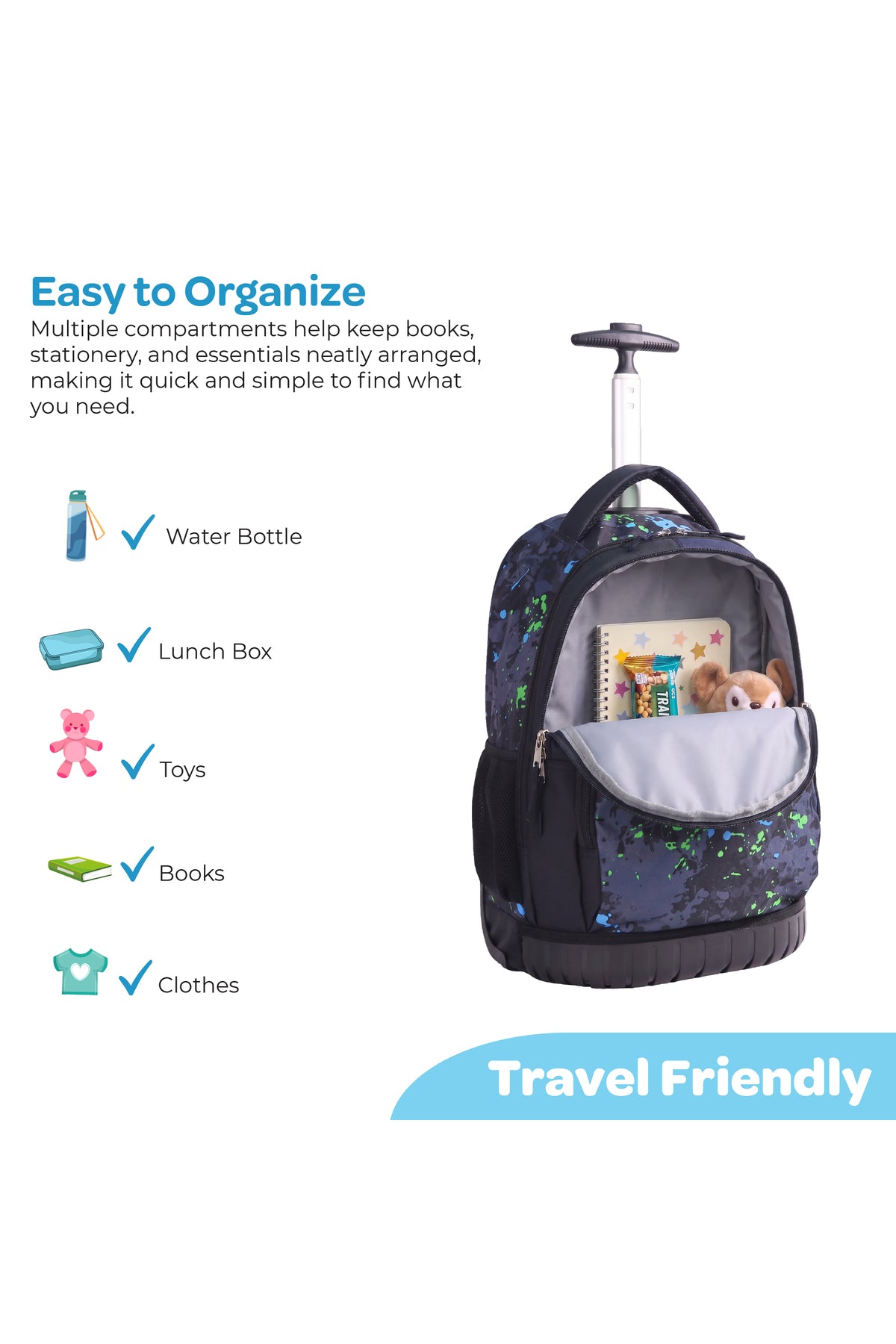 MOON  3 in 1 Kids Trolley Set   - (18-Inch) Premium Kids School Bag with Lunch Bag & Pencil Case-Black