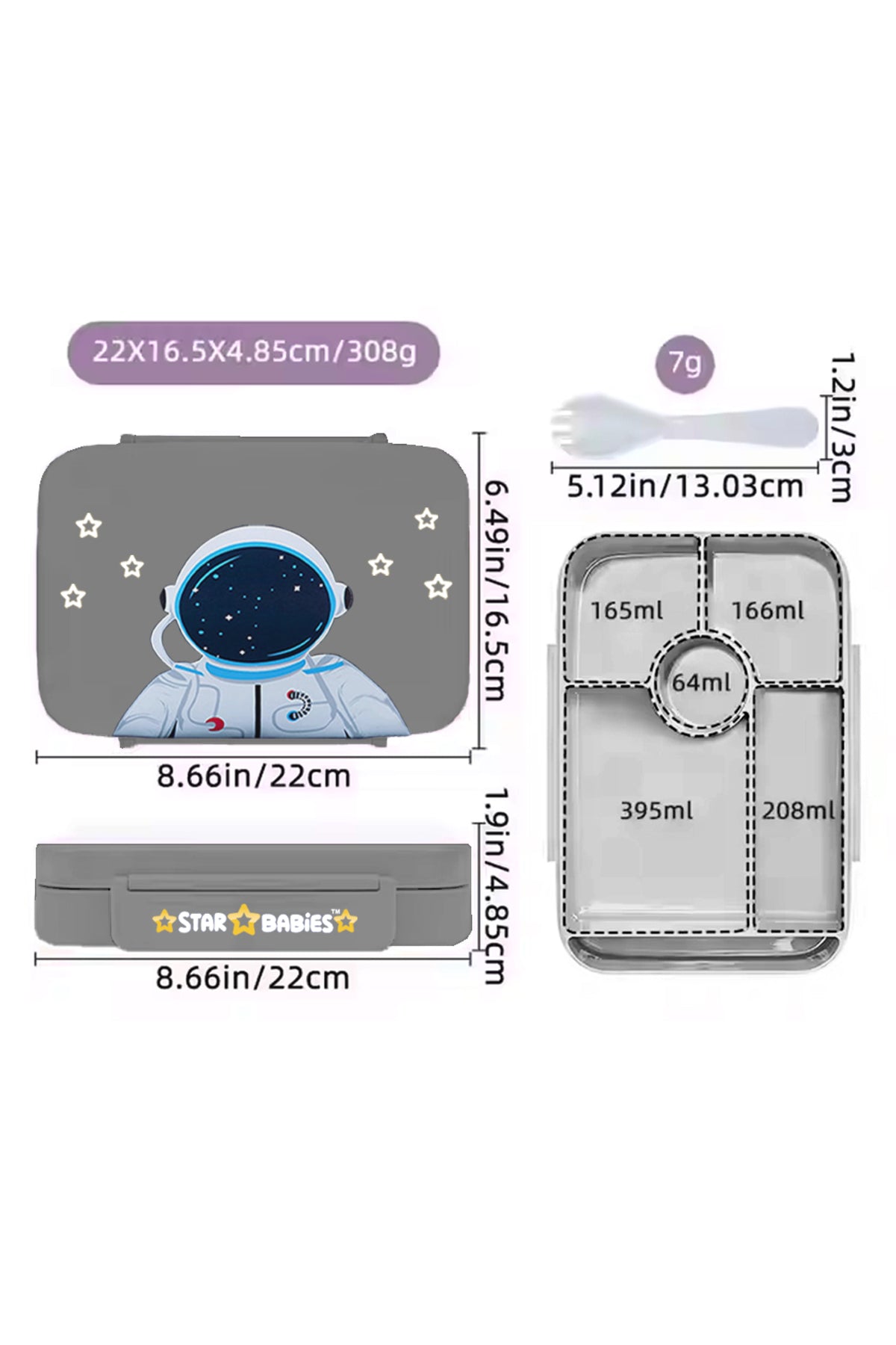 Star Babies - Astronaut Insulated Lunch Box - Grey