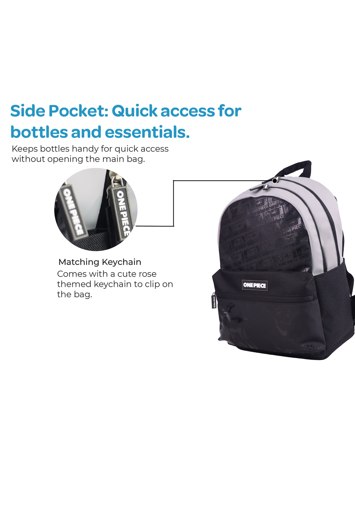 MOON Licensed One Piece 3-in-1 Kids School Backpack set    - (17-Inch) Premium Kids School Bag with Lunch Bag & Pencil Case-Black&Grey